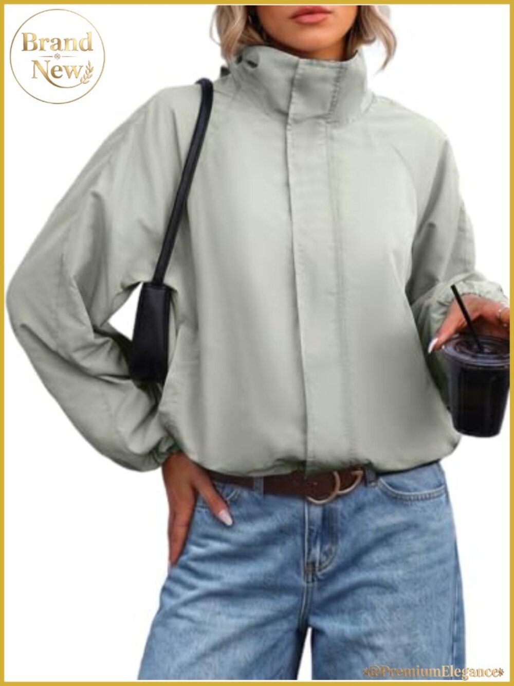 Water Resistant Funnel Neck Zip Up Cropped Casual Jacket Women
